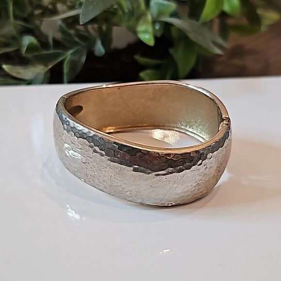 Jewelry - Silver gold tone textured wave design, clamper braclet